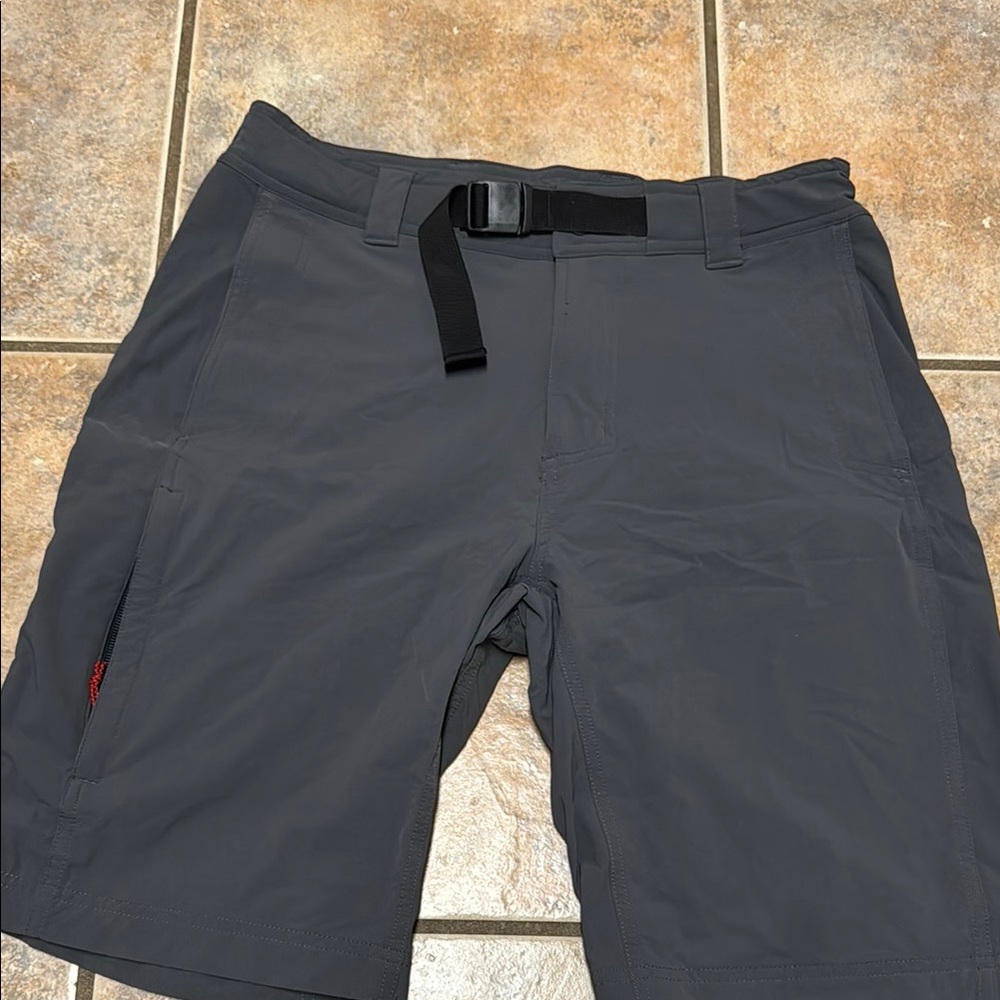 REI Men's Dark Gray Athletic Shorts with integrated Belt